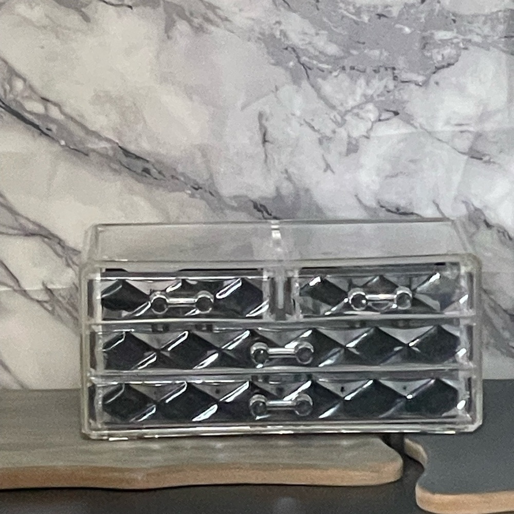 Elegant Clear Makeup Organizer with Black Accents